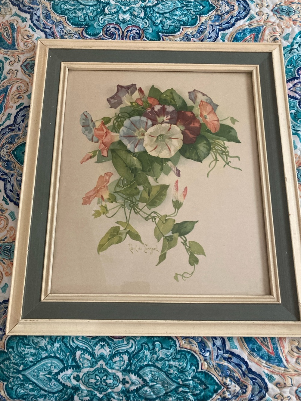 Sweet “Morning Glories” print by French-American Paul de Longpre 1855-1911
